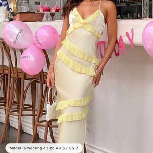 Beginning Boutique Pale Yellow Ruffle-Trim Maxi Dress